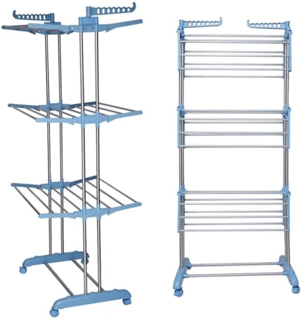 ⁦منشر غسيل 3 ادوار قابل للطي Stainless Steel Clothes Hanger Mobile Folding Racks - 3 Layers⁩ - الصورة ⁦6⁩