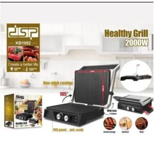 DSP Professional Healthy Electric Grill & Toaster 2000W 1082KB - Fast Heating Non-Stick Grill for Home Cooking