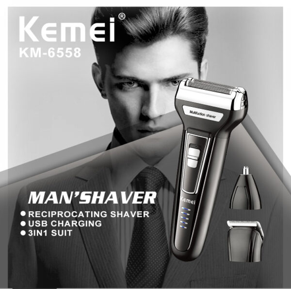 Kemei ماكينة حلاقة لحلاقة الشعر الذقن قابلة لاعادة الشحن - km-6558 - Image 4