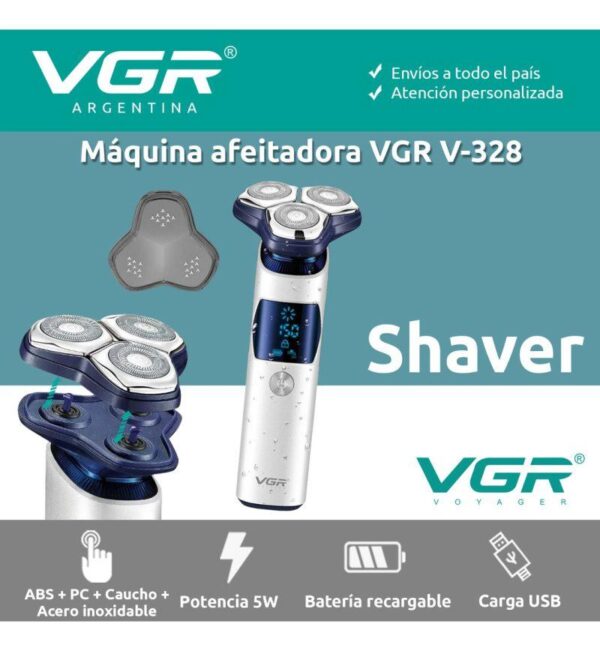 V-328 - ماكينة حلاقة وتنعيم احترافية للرجال - قابلة للشحن مع رؤوس متعددة