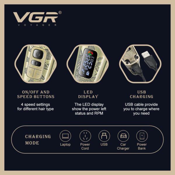 V-643 ماكينة حلاقة كهربائية احترافية للرجال - قابلة للشحن بتقنية قص دقيقة - Image 5