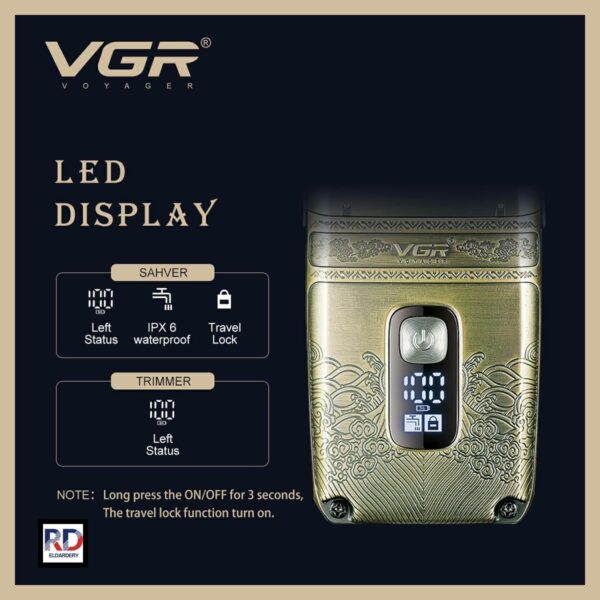 ماكينة حلاقة كهربائية للرجال بدون سلك - قابلة للشحن مع 3 رؤوس - V-649 - Image 5
