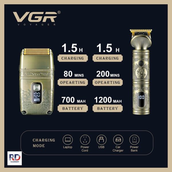 ماكينة حلاقة كهربائية للرجال بدون سلك - قابلة للشحن مع 3 رؤوس - V-649 - Image 6
