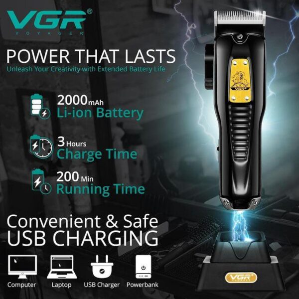 V-651 - ماكينة حلاقة كهربائية احترافية قابلة للشحن للرجال - 3 رؤوس - طويلة الأمد - Image 3