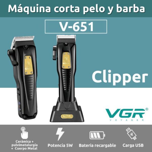 V-651 - ماكينة حلاقة كهربائية احترافية قابلة للشحن للرجال - 3 رؤوس - طويلة الأمد - Image 6