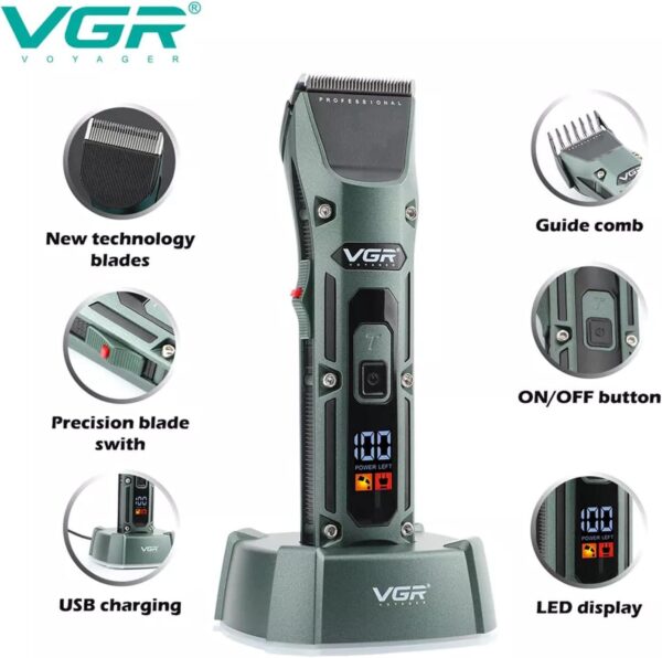 V-696 - ماكينة حلاقة كهربائية احترافية للرجال - قابلة للشحن بتقنية قص متطورة - Image 2