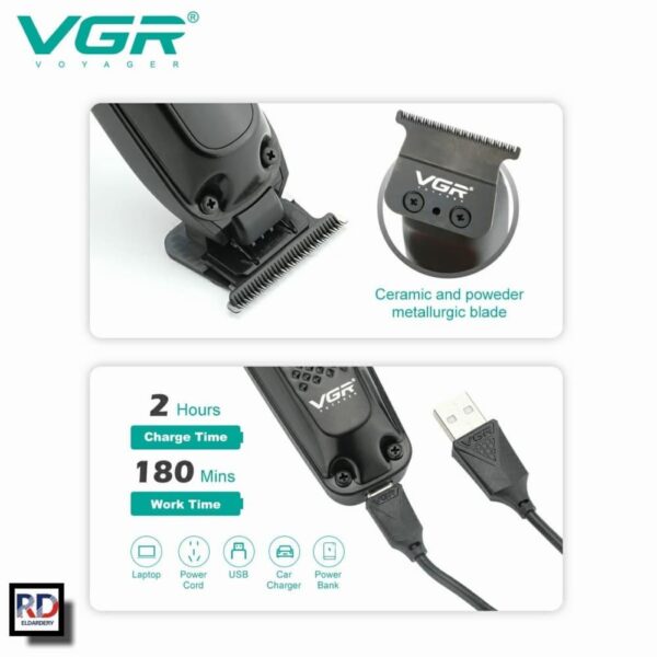 V-972 ماكينة حلاقة كهربائية للرجال - احترافية وقابلة للشحن مع رؤوس متعددة - Image 5