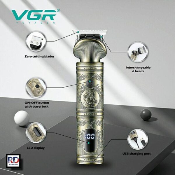 V-106 ماكينة حلاقة كهربائية احترافية قابلة للشحن للرجال - متعددة الرؤوس لتنعيم وتشذيب اللحية - Image 4