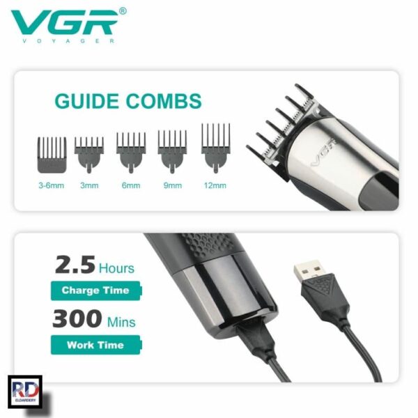 ماكينة حلاقة كهربائية احترافية قابلة للشحن للرجال V-111-5 - متعددة الرؤوس لتنعيم وتحديد الذقن والشارب - Image 8