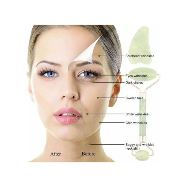 أداة جاد رولر الأصلي وجوا شا jade roller gua sha set - Image 2