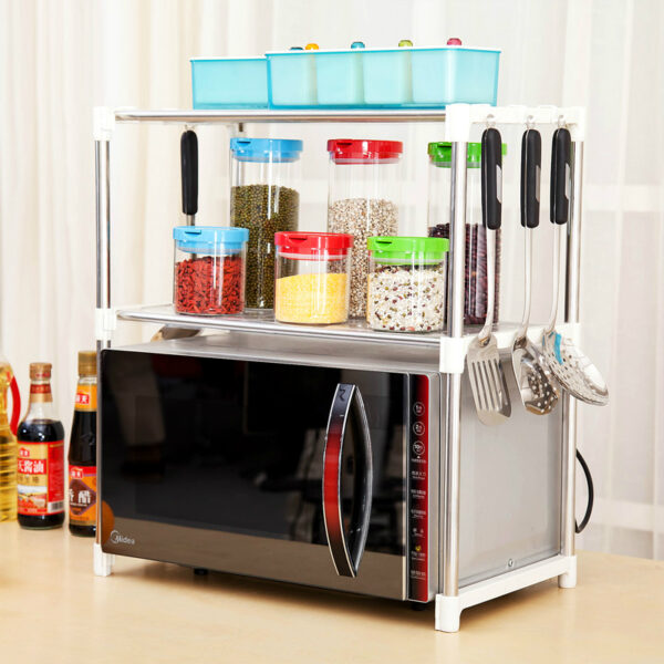 استاند ومنظم للميكرويف وحامل أدوات المطبخ من الاستانلس ستيل Microwave Rack - Image 2