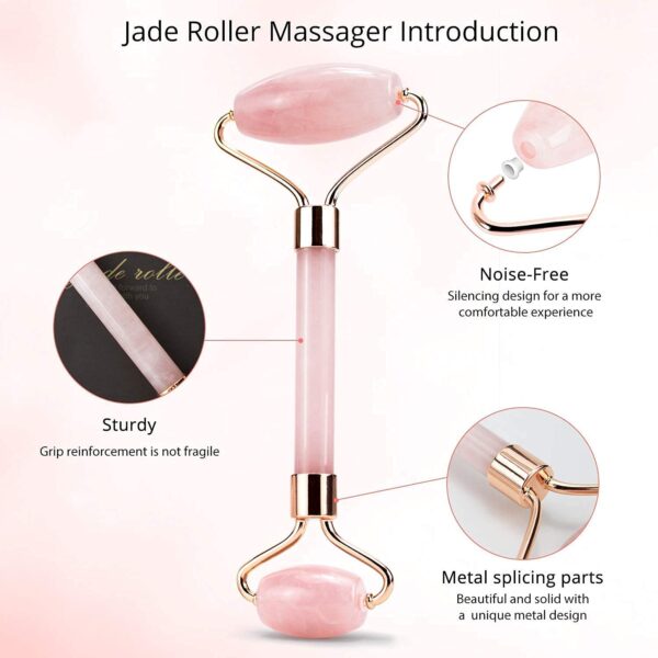 جاد رولر للوجه بالكوارتز Jade roller quartz With Protective Box for Facial Skin Care - Image 2