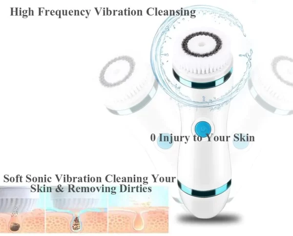 فرشاة تنظيف الوجه الكهربائية والمساج 4 في1 Facial Cleaning Brush - Image 5