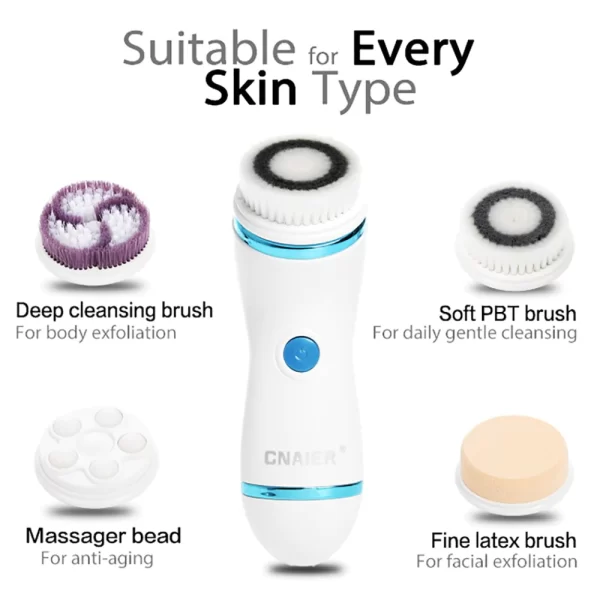 فرشاة تنظيف الوجه الكهربائية والمساج 4 في1 Facial Cleaning Brush - Image 12