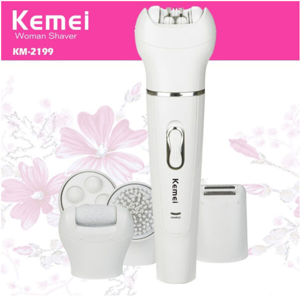 Kemei KM-2199 5 in 1 - ماكينة ازالة الشعر للسيدات 5 في 1 إزالة شعر الجسم والوجه والمناطق الحساسة مع المساج وتقشير لجلد الرجل الميت - Image 15