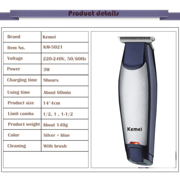 ماكينة حلاقة كيمي للشعر والذقن - Kemei Km 5021 Wet And Dry Hair Trimmer For Men - Image 2