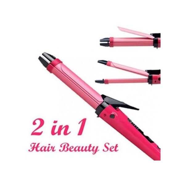 2in1 hair straightener مكواه شعر بروفيشنال بينك لفرد وتجعيد الشعر 2 في 1 - Image 2